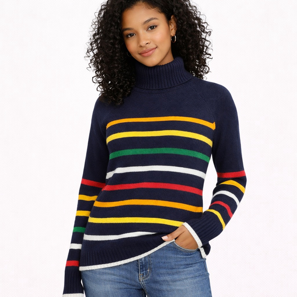 J.Crew Sweaters - J.Crew Supersoft Navy Multistriped Turtleneck Sweater M